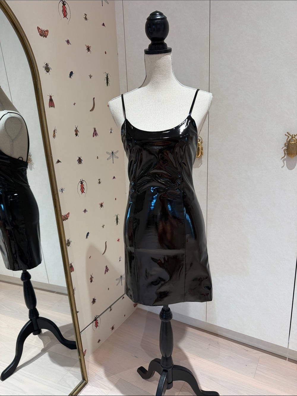 Alice + Olivia Black Patent Mini Slip Dress